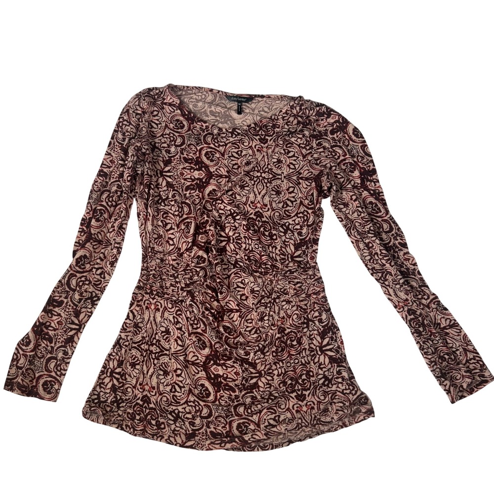 Daisy Fuentes Womens Paisley Long Sleeve Cinched Waist Top Terra Cotta M